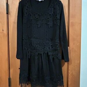 Pretty Angel Black Dress/Tunic with Lace Trim;  Size small